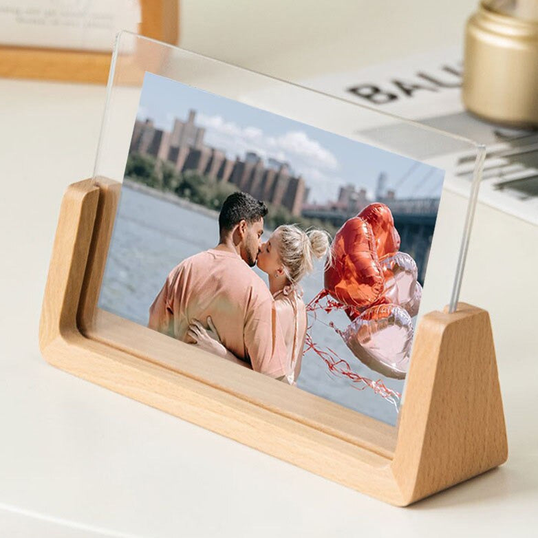 Set con base in legno a forma di U e cornici in plexiglass portafoto –  Vitafacile shop