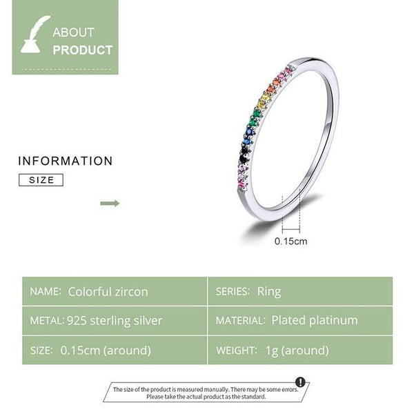 Anello bamoer 925 Sterling Silver Rainbow Color CZ Stackable Wedding Rings, Platinum Plated Elegant Finger Band Ring for Women - Vitafacile shop