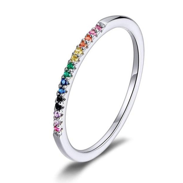 Anello bamoer 925 Sterling Silver Rainbow Color CZ Stackable Wedding Rings, Platinum Plated Elegant Finger Band Ring for Women - Vitafacile shop