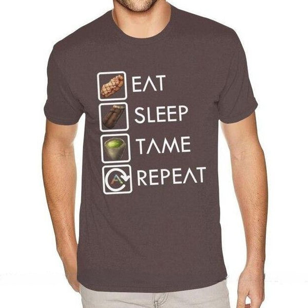 T-shirt estiva uomo meme “Dormi, mangia, doma, ripeti”