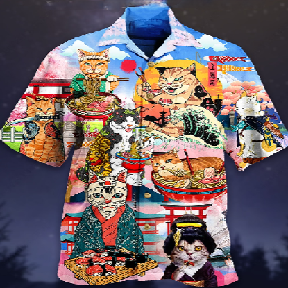 Camicie estive da uomo con stampe feline in 3D
