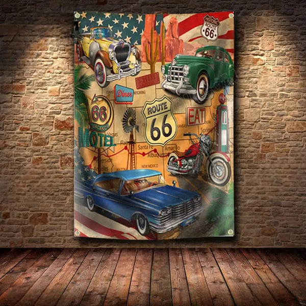 Poster decorativi con stampa HD di motociclette e automobili vintage -Route 66-