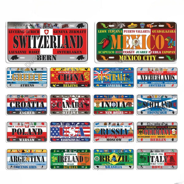 Cartelli decorativi con nomi e bandiere di nazioni