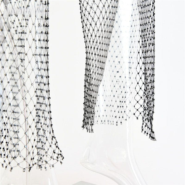 Pantaloni trasparenti a rete con diamanti di cristallo da donna