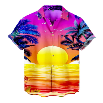 Camicie estive da uomo con palme tropicali e tramonti in 3D