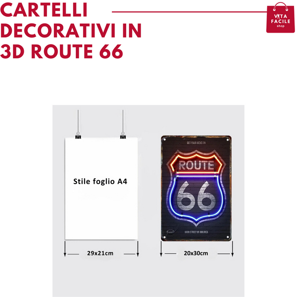Cartelli decorativi in 3D -Route 66-