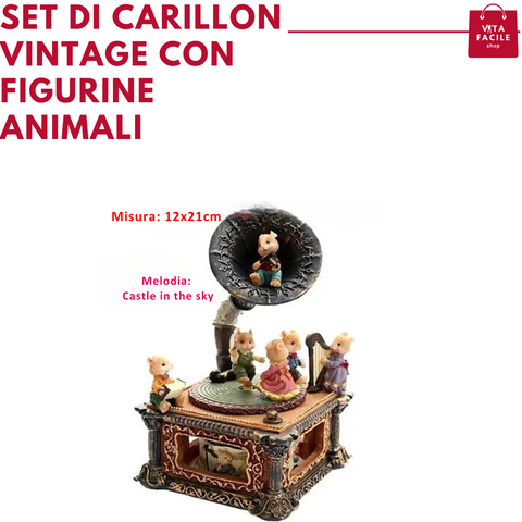 Set di carillon vintage con figurine animali