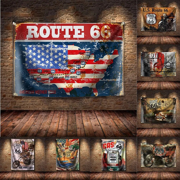 Poster decorativi con stampa HD di motociclette e automobili vintage -Route 66-