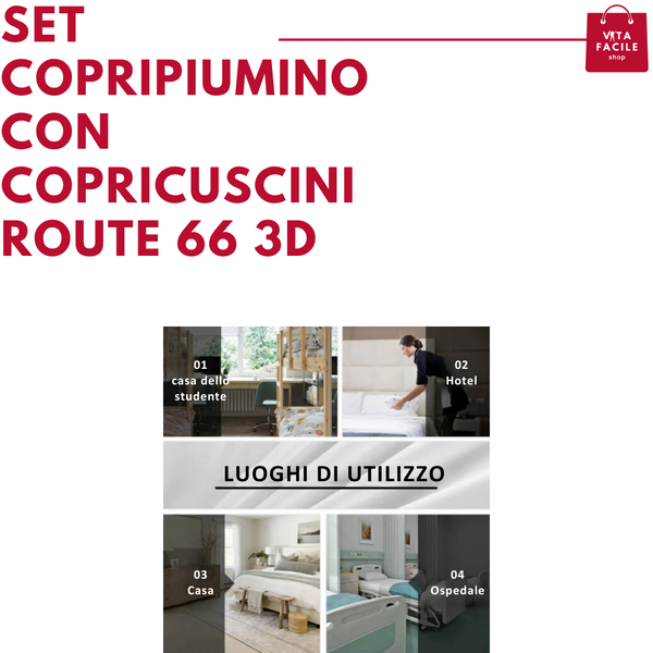 Set copripiumino con copricuscini -Route 66- 3D