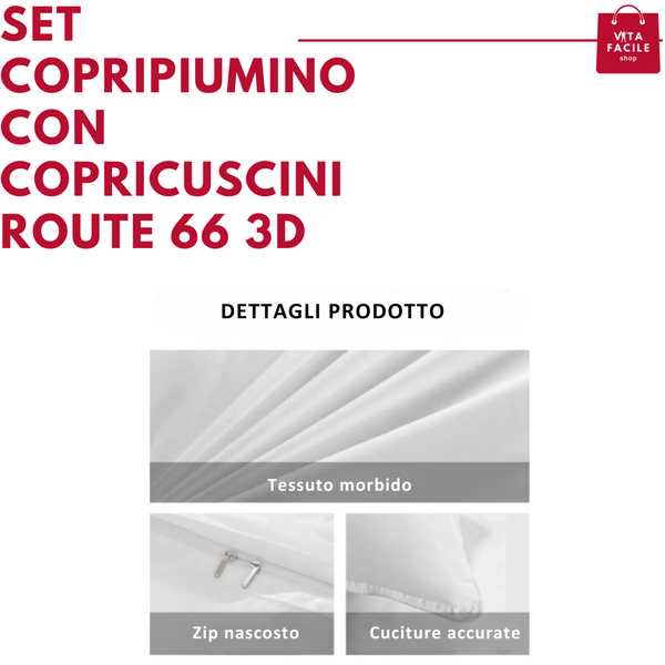Set copripiumino con copricuscini -Route 66- 3D