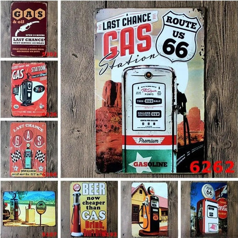 Cartelli decorativi vintage stazioni di servizio americane