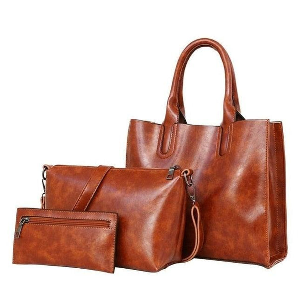 3 Pcs/Set Oil Wax Leather Women Bag Leather Handbags Casual Female Bags Trunk Tote Spanish Brand Shoulder Bag - Vitafacile shop