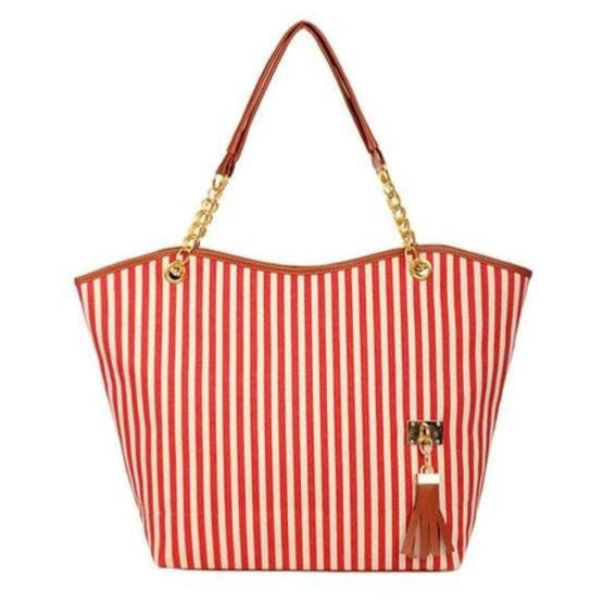 ABDB Striped Canvas Handbag Women Shoulder Bags Beach Bag Fashion Zipper Tassel Women Handbag Big Tote Bag - Vitafacile shop
