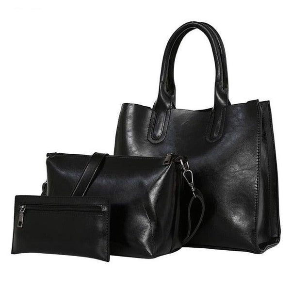 3 Pcs/Set Oil Wax Leather Women Bag Leather Handbags Casual Female Bags Trunk Tote Spanish Brand Shoulder Bag - Vitafacile shop