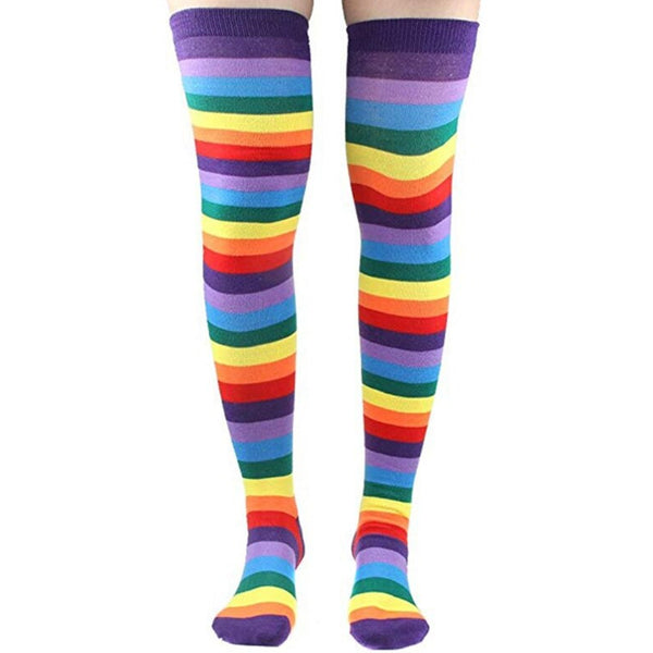 Set di calze e guanti lunghi con dita forate a righe arcobaleno