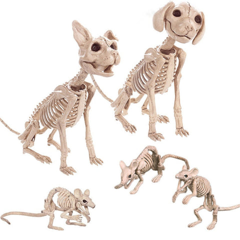 Scheletri decorativi di gatto, cane e topo per Halloween