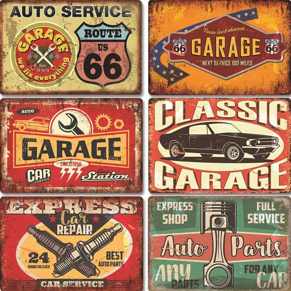 Cartelli decorativi vintage -Garage e autoricambi USA-