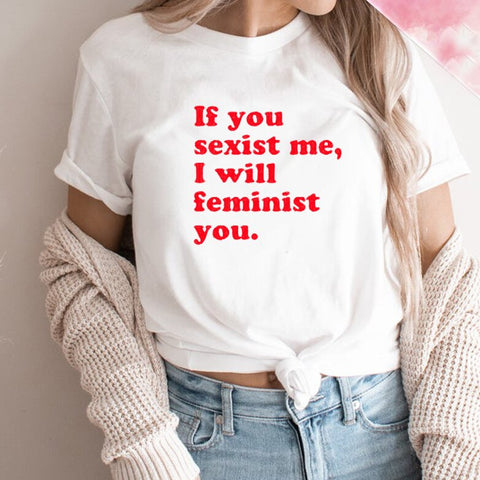T-shirt estiva donna “Al tuo sessismo, io rispondo con il mio femminismo”