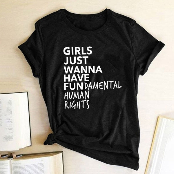 T-shirt estiva donna “le ragazze vogliono avere fondamentali diritti umani”