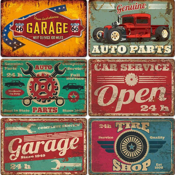 Cartelli decorativi vintage -Garage e autoricambi USA-