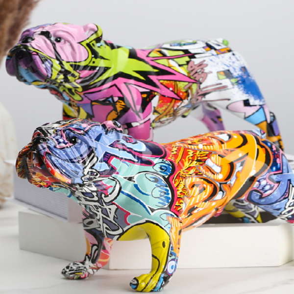 Figurine decorative a forma di graffiti bulldog