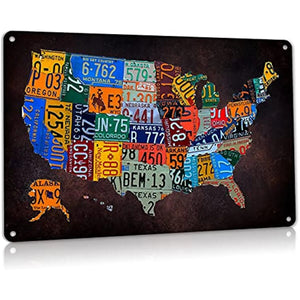 Cartello decorativo mappa geografica di targhe USA