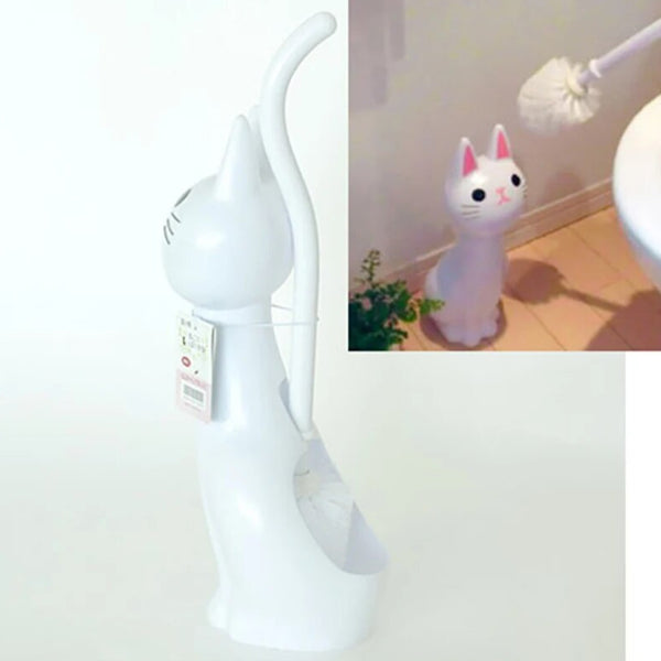 Scopino e portascopino a forma di gatto cartoon per la pulizia wc