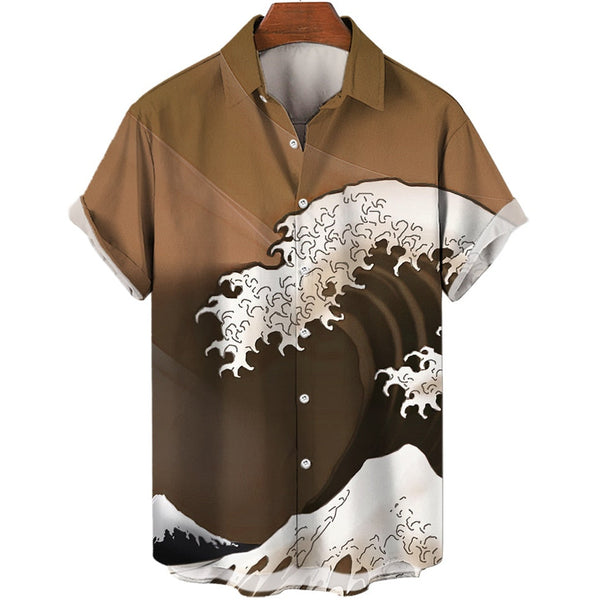 Camicie estive hawaiane da uomo con stampe in 3D di onde oceaniche