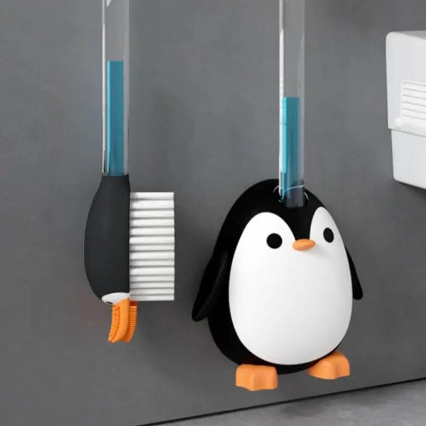 Scopino e portascopino a forma di pinguino cartoon per la pulizia wc