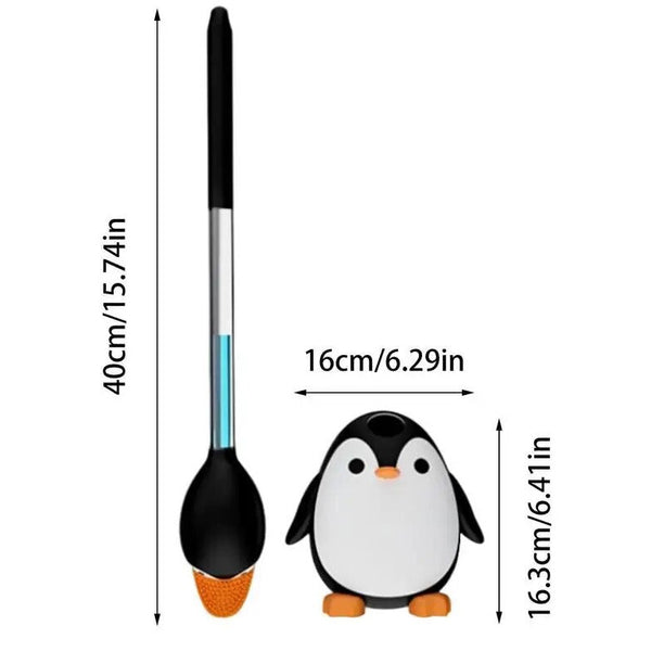 Scopino e portascopino a forma di pinguino cartoon per la pulizia wc
