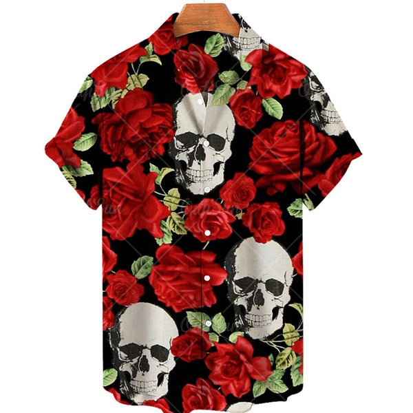 Camicie estive da uomo con stampe floreali e gotiche in 3D