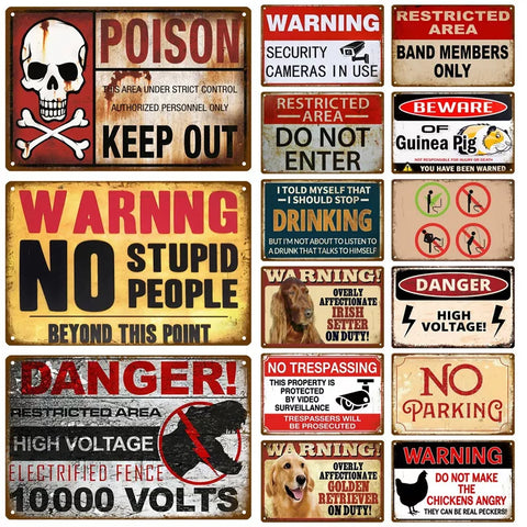 Cartelli decorativi con avvertimenti di pericolo humor