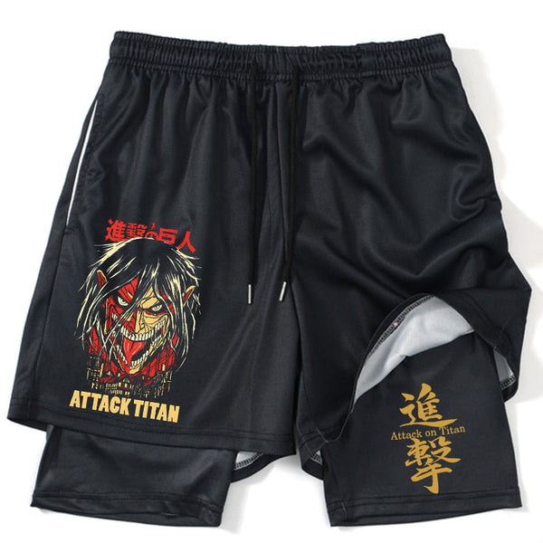 Pantaloncini da uomo streetwear 2 in 1 per allenamento con stampe anime -Attack on titans”