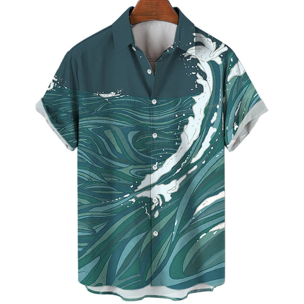 Camicie estive hawaiane da uomo con stampe in 3D di onde oceaniche