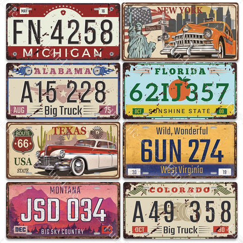 Cartelli decorativi a forma di targhe automobilistiche degli stati USA