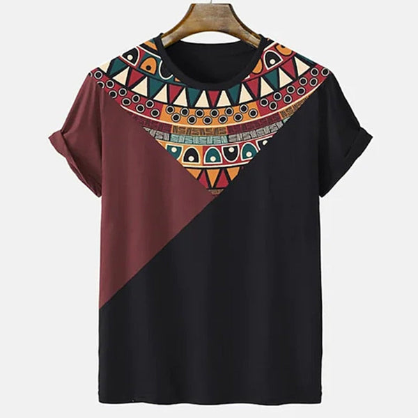 T-shirt estiva da uomo a righe patchwork con blocchi di colore