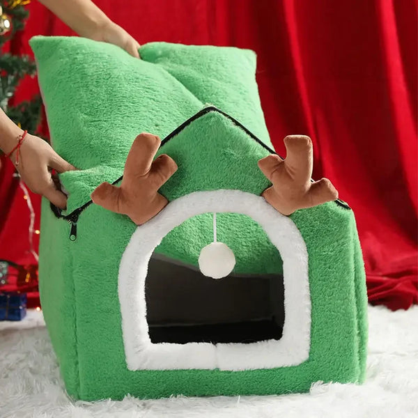 Cuccia per animali domestici a forma di casetta natalizia con corna di alce in 3D