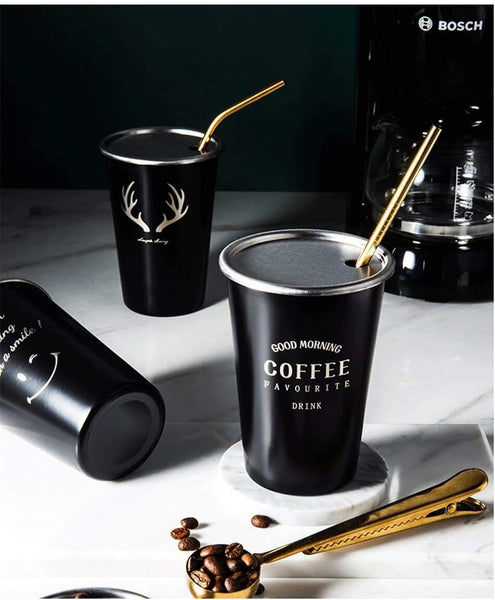 Tazza da caffè in acciaio inossidabile nero con coperchio - Vitafacile shop