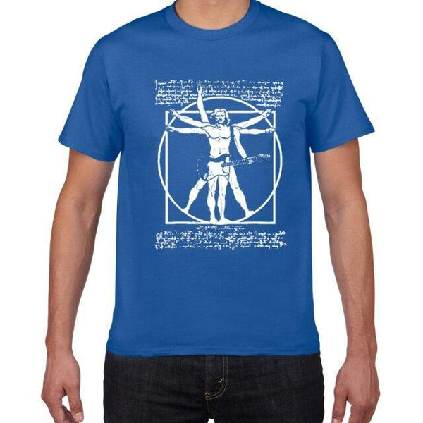T-shirt maglietta - musica - Leonardo Da Vinci - Uomo vitruviano chitarra cotone - Vitafacile shop
