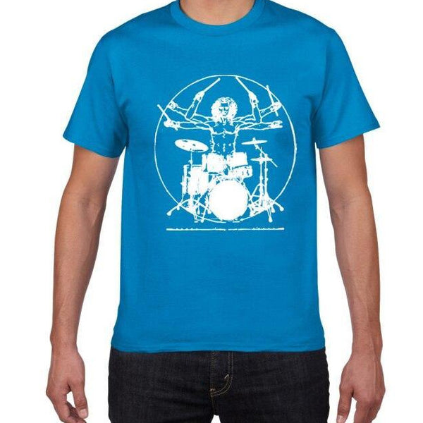 T-shirt maglietta - musica - Leonardo Da Vinci - Uomo vitruviano batteria cotone - Vitafacile shop