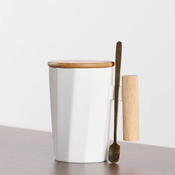Tazza da caffè in ceramica con manico in legno da 380 ml - Vitafacile shop