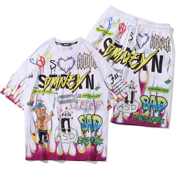 Set maglietta e pantaloncini hiphop “graffiti”