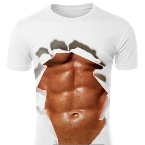 T-shirt divertente in 3D “addominali e pettorali finti”