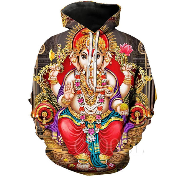 Felpa per uomini con cappuccio “Lord Ganesha” 3D