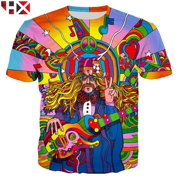T-shirt divertente in 3D “musicista hippie”