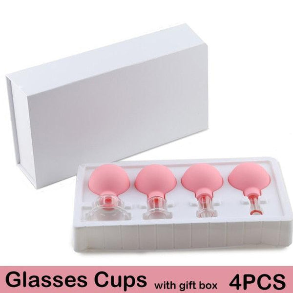 4pcs Health Massage Vacuum Cupping Cups Set Rubber Head Glass Anti Cellulite Massage Chinese Therapy Face Cupping Set - Vitafacile shop