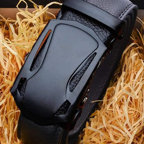 Cintura da uomo con fibbia auto sportiva stilizzata in vera pelle - Vitafacile shop