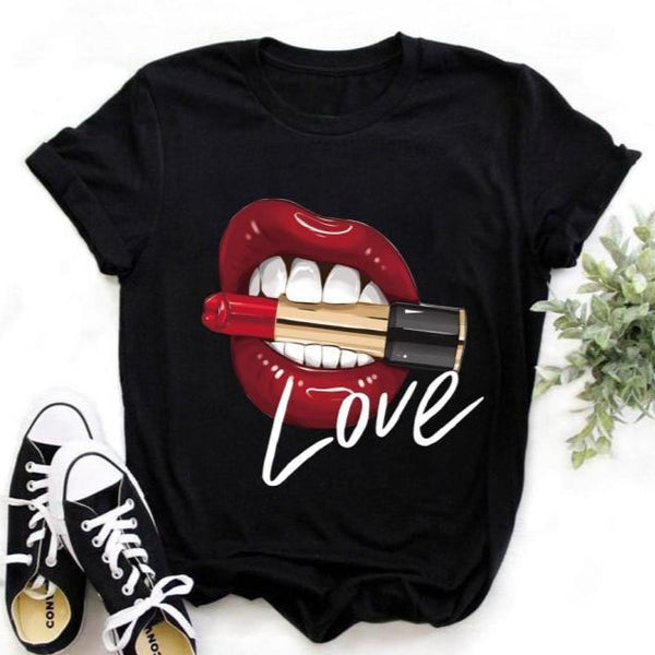T-shirt maglietta donna - Rossetto nelle labbra - Vitafacile shop