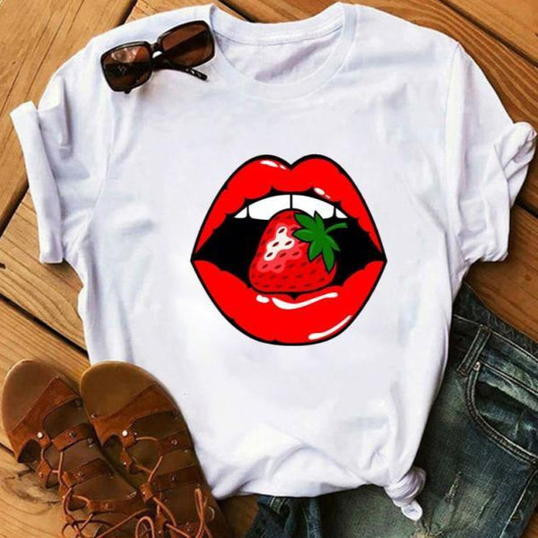 T-shirt maglietta donna - Rossetto nelle labbra - Vitafacile shop