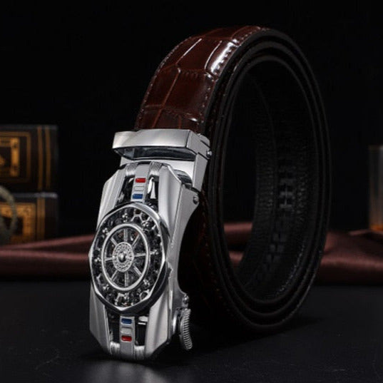 Cintura in pelle uomo fibbia automatica “design a raggiera effetto diamantato”